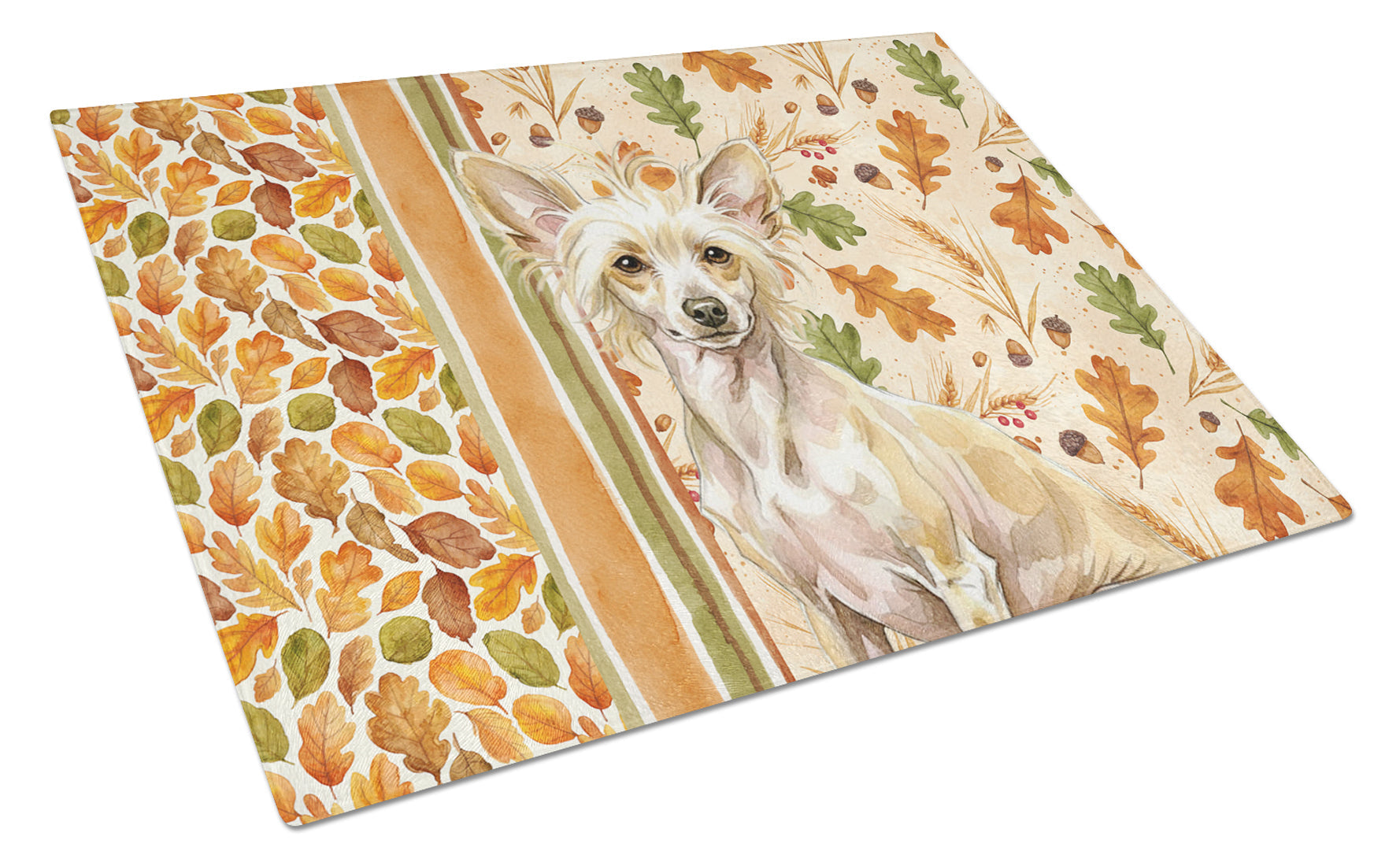 Hairless Palomino Chinese Crested Heirloom Fall Cutting Board Tempered Glass Kitchen Cutting Surface, Heat Resistant Chopping, Non-Slip Feet, Food Prep & Serving