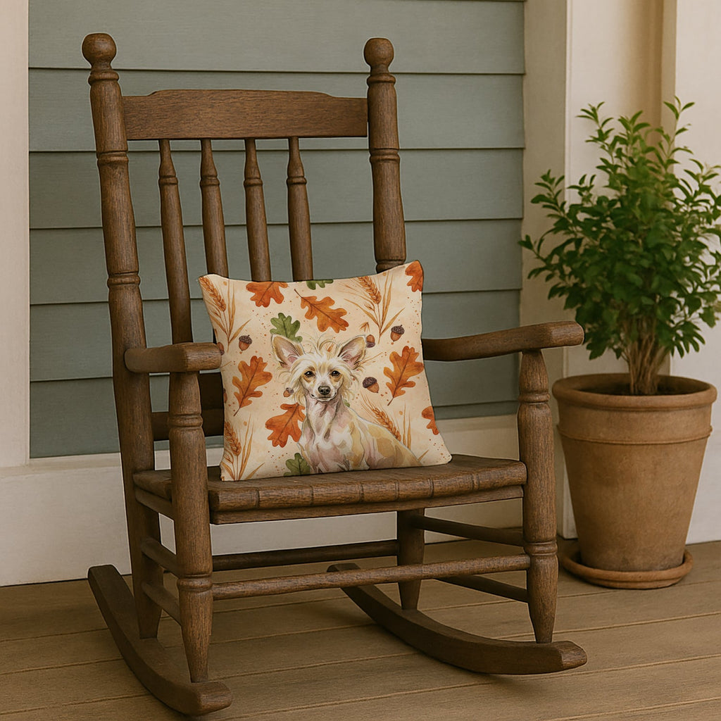 Hairless Palomino Chinese Crested Heirloom Fall Decorative Throw Pillow 14x14 Indoor Outdoor Accent Cushion, Fabric Cover with Insert for Sofa, Bed, Porch & Living Room