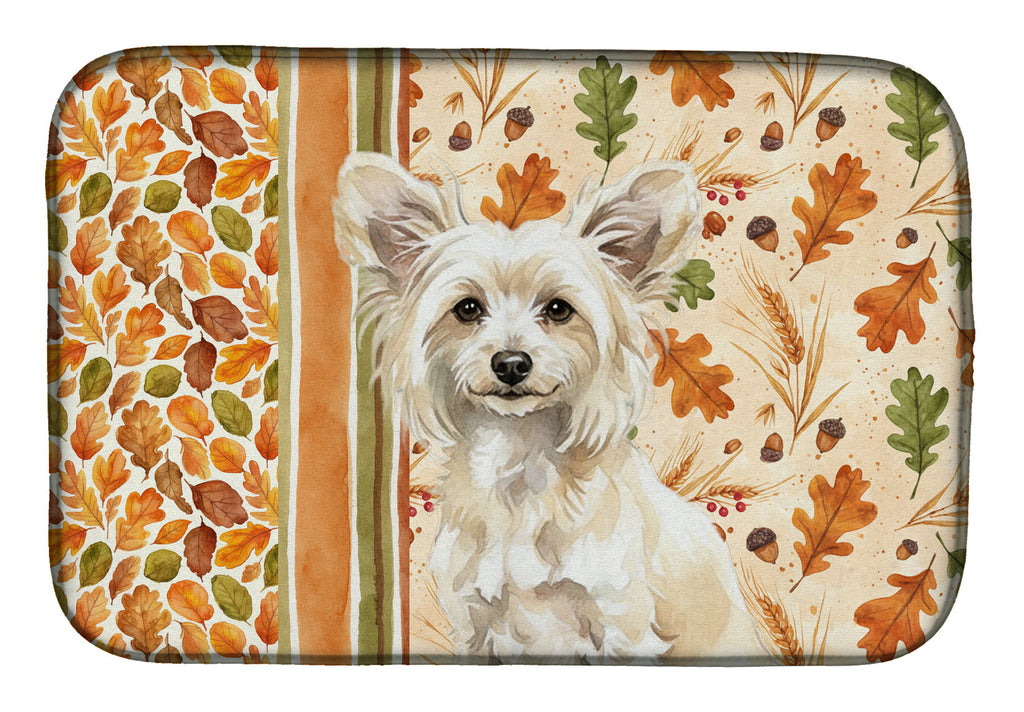 Powderpuff Chinese Crested Heirloom Fall Dish Drying Mat Absorbent Dish Drying Mat Pad for Kitchen Counter Dish Drainer Mat for Countertop, 14 x 21", Multicolor