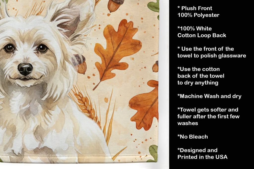 Powderpuff Chinese Crested Heirloom Fall Kitchen Towel Velour Plush Front and Cotton Loop Back Machine Washable