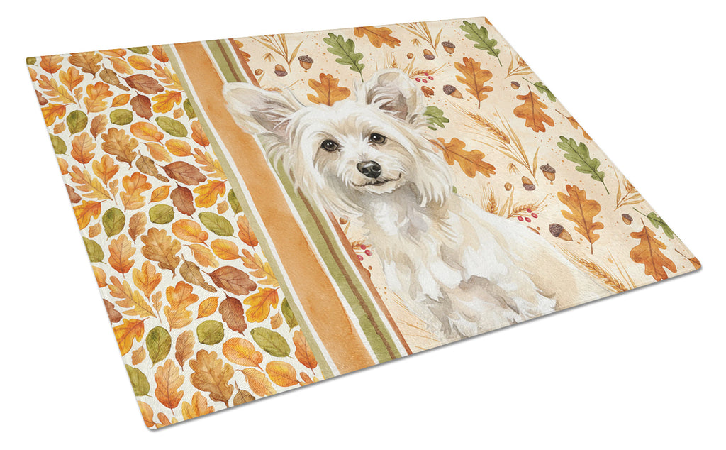 Powderpuff Chinese Crested Heirloom Fall Cutting Board Tempered Glass Kitchen Cutting Surface, Heat Resistant Chopping, Non-Slip Feet, Food Prep & Serving