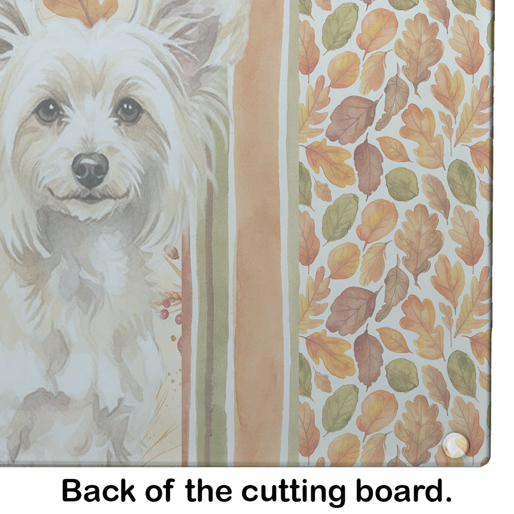 Powderpuff Chinese Crested Heirloom Fall Cutting Board Tempered Glass Kitchen Cutting Surface, Heat Resistant Chopping, Non-Slip Feet, Food Prep & Serving