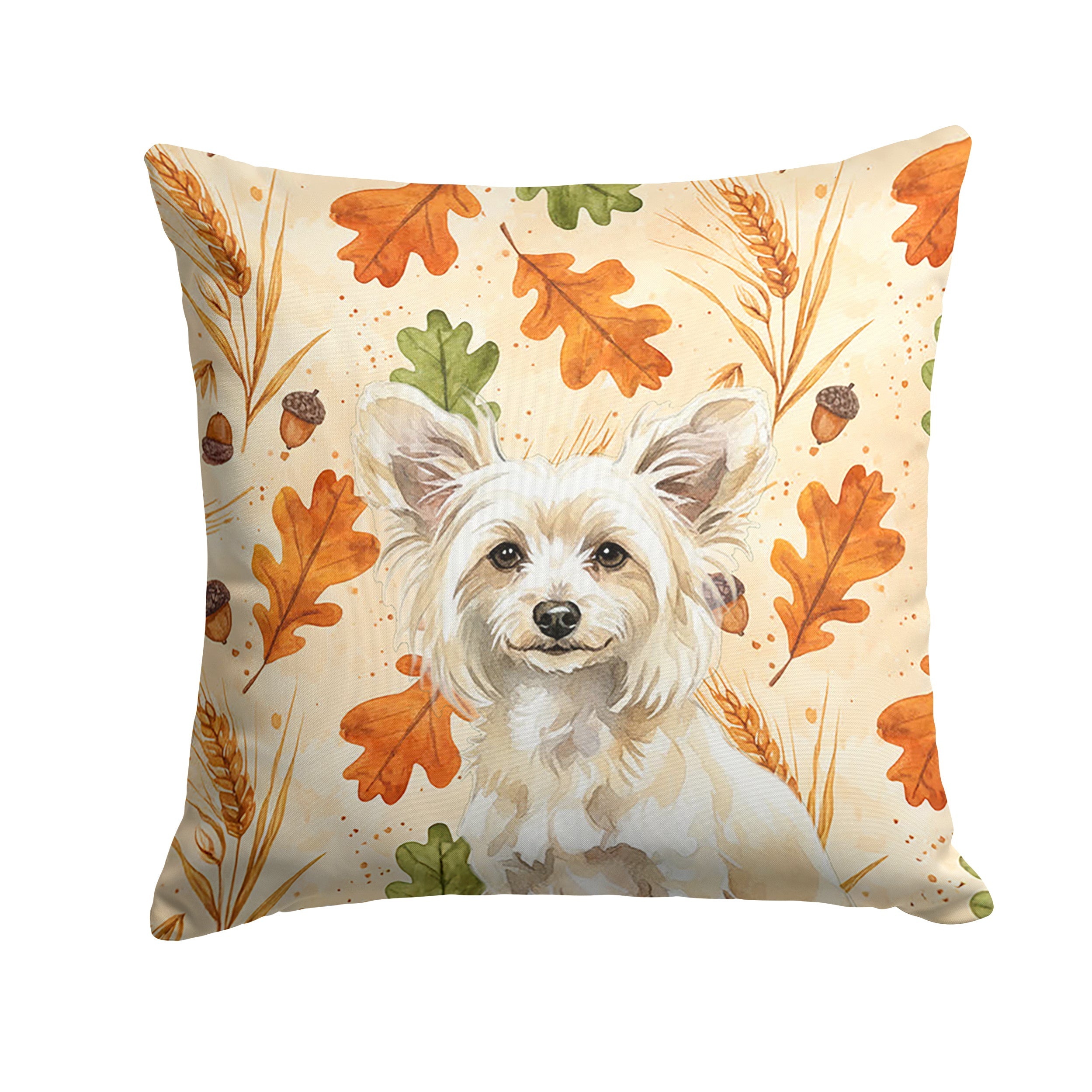 Powderpuff Chinese Crested Heirloom Fall Decorative Throw Pillow 18x18 Indoor Outdoor Accent Cushion, Fabric Cover with Insert for Sofa, Bed, Porch & Living Room