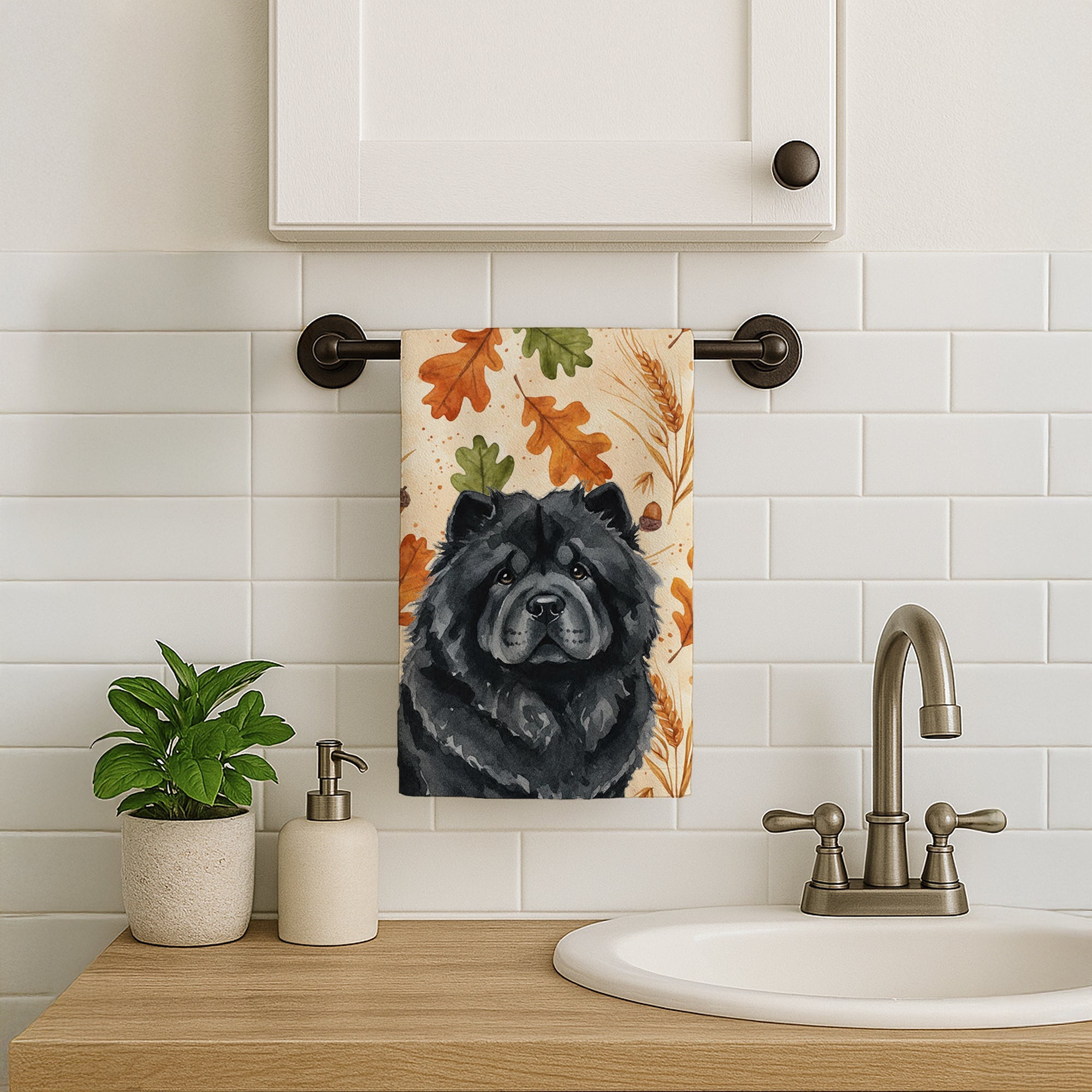Black Chow Chow Heirloom Fall Kitchen Towel Velour Plush Front and Cotton Loop Back Machine Washable