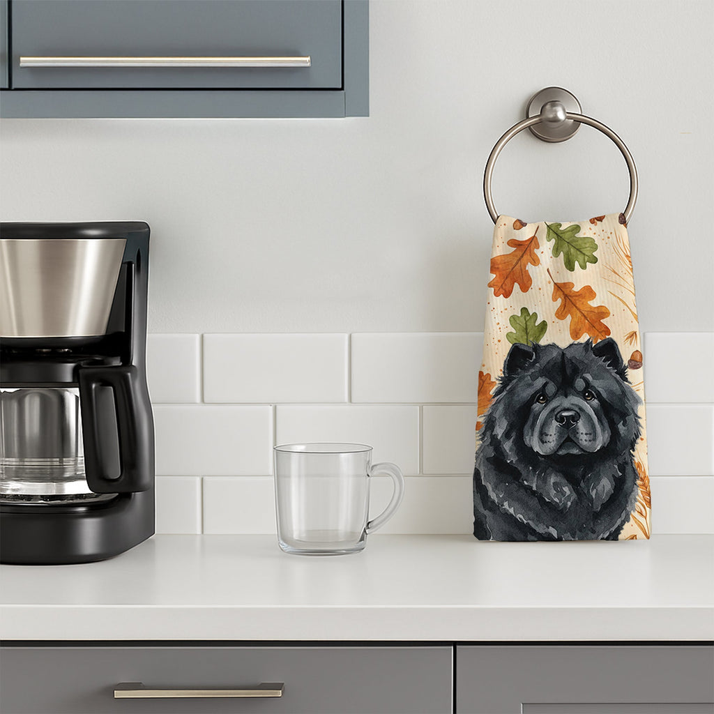 Black Chow Chow Heirloom Fall Kitchen Towel Velour Plush Front and Cotton Loop Back Machine Washable