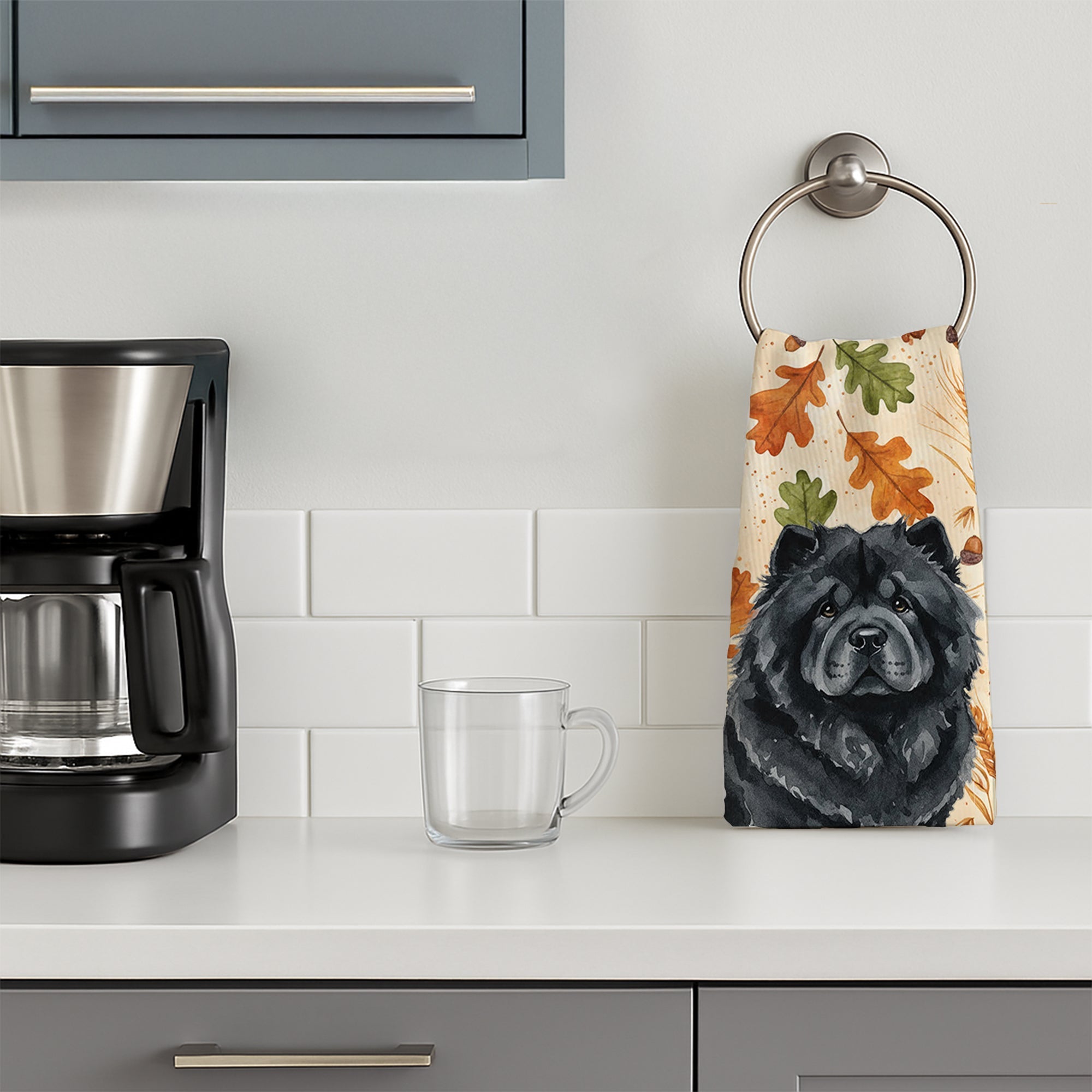 Black Chow Chow Heirloom Fall Kitchen Towel Velour Plush Front and Cotton Loop Back Machine Washable