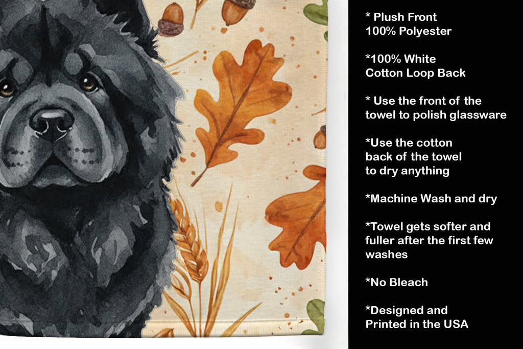 Black Chow Chow Heirloom Fall Kitchen Towel Velour Plush Front and Cotton Loop Back Machine Washable