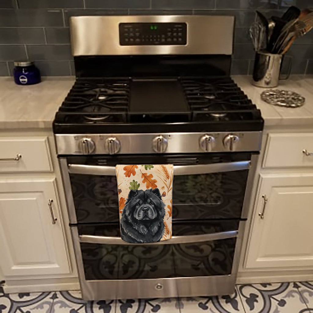 Black Chow Chow Heirloom Fall Kitchen Towel Velour Plush Front and Cotton Loop Back Machine Washable