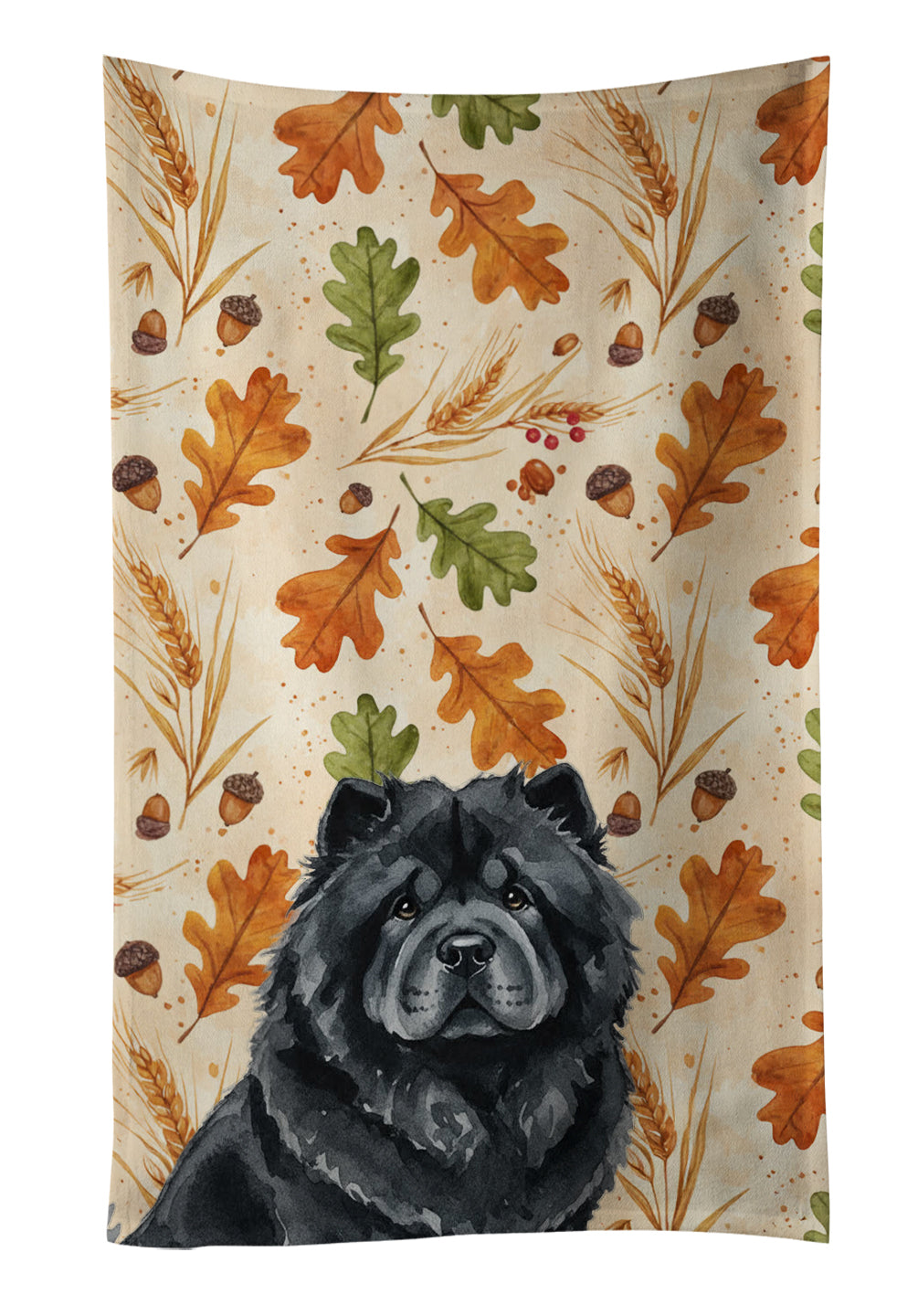 Black Chow Chow Heirloom Fall Kitchen Towel Velour Plush Front and Cotton Loop Back Machine Washable