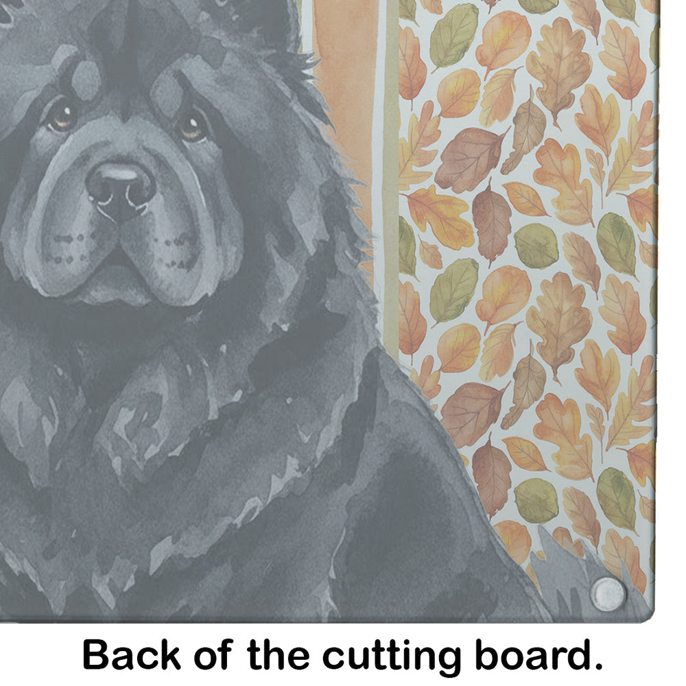 Black Chow Chow Heirloom Fall Cutting Board Tempered Glass Kitchen Cutting Surface, Heat Resistant Chopping, Non-Slip Feet, Food Prep & Serving