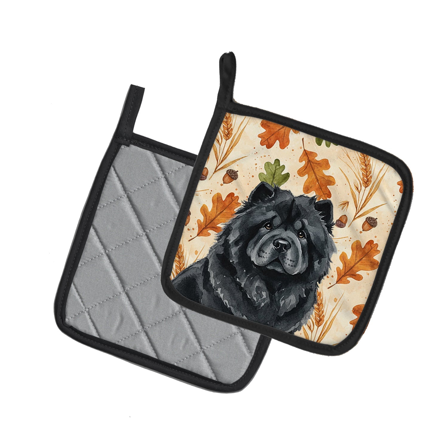 Black Chow Chow Heirloom Fall Pot Holder Set of 2 Heat Resistant Quilted Hot Pads 7.5 x 7.5 Inch, Insulated Kitchen Trivets for Cooking & Baking