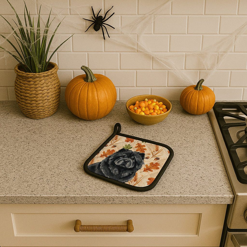 Black Chow Chow Heirloom Fall Pot Holder Set of 2 Heat Resistant Quilted Hot Pads 7.5 x 7.5 Inch, Insulated Kitchen Trivets for Cooking & Baking