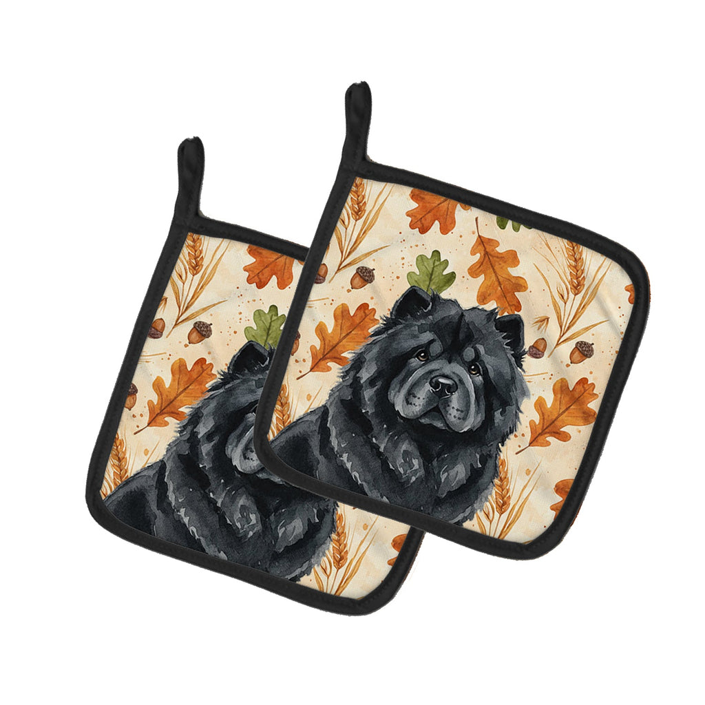 Black Chow Chow Heirloom Fall Pot Holder Set of 2 Heat Resistant Quilted Hot Pads 7.5 x 7.5 Inch, Insulated Kitchen Trivets for Cooking & Baking