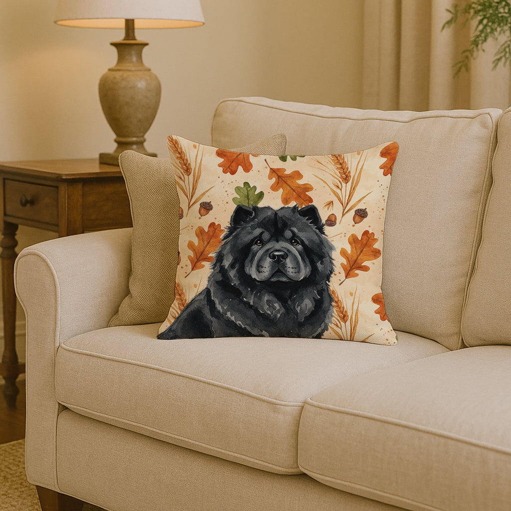 Black Chow Chow Heirloom Fall Decorative Throw Pillow 14x14 Indoor Outdoor Accent Cushion, Fabric Cover with Insert for Sofa, Bed, Porch & Living Room