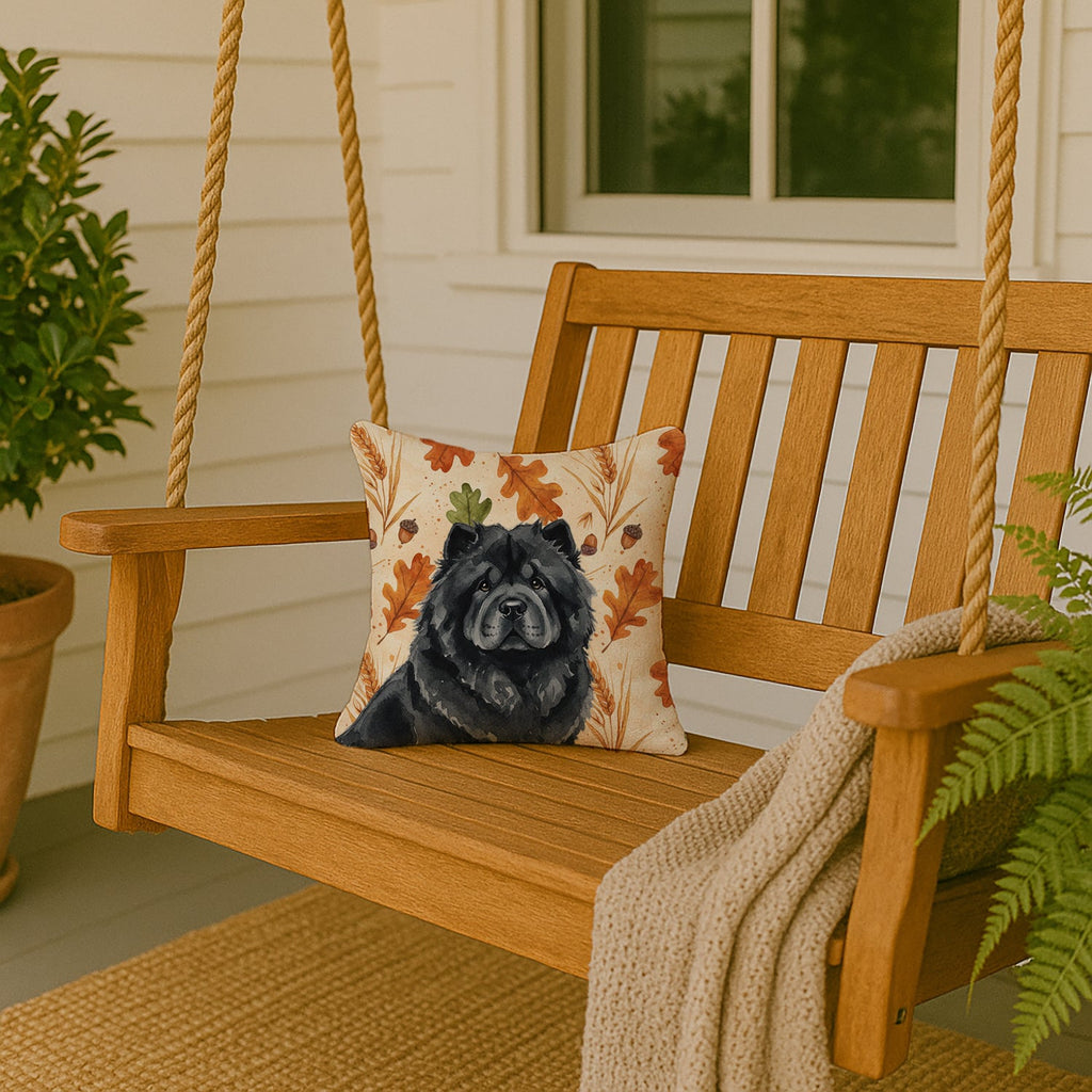 Black Chow Chow Heirloom Fall Decorative Throw Pillow 14x14 Indoor Outdoor Accent Cushion, Fabric Cover with Insert for Sofa, Bed, Porch & Living Room