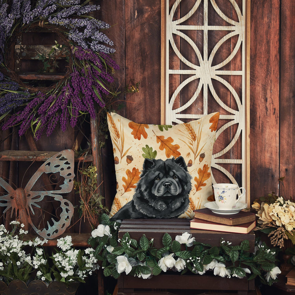 Black Chow Chow Heirloom Fall Decorative Throw Pillow 14x14 Indoor Outdoor Accent Cushion, Fabric Cover with Insert for Sofa, Bed, Porch & Living Room