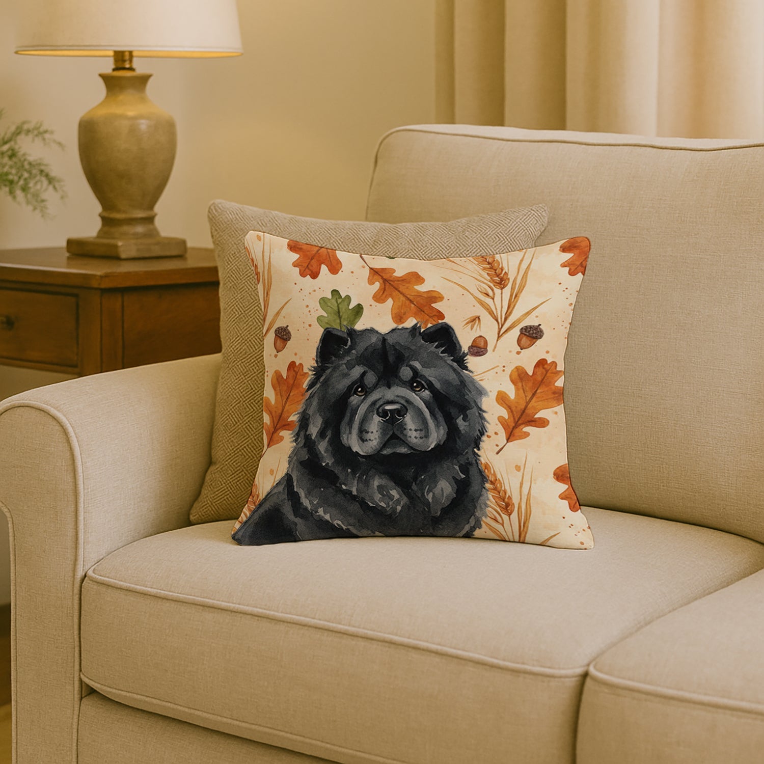 Black Chow Chow Heirloom Fall Decorative Throw Pillow 18x18 Indoor Outdoor Accent Cushion, Fabric Cover with Insert for Sofa, Bed, Porch & Living Room