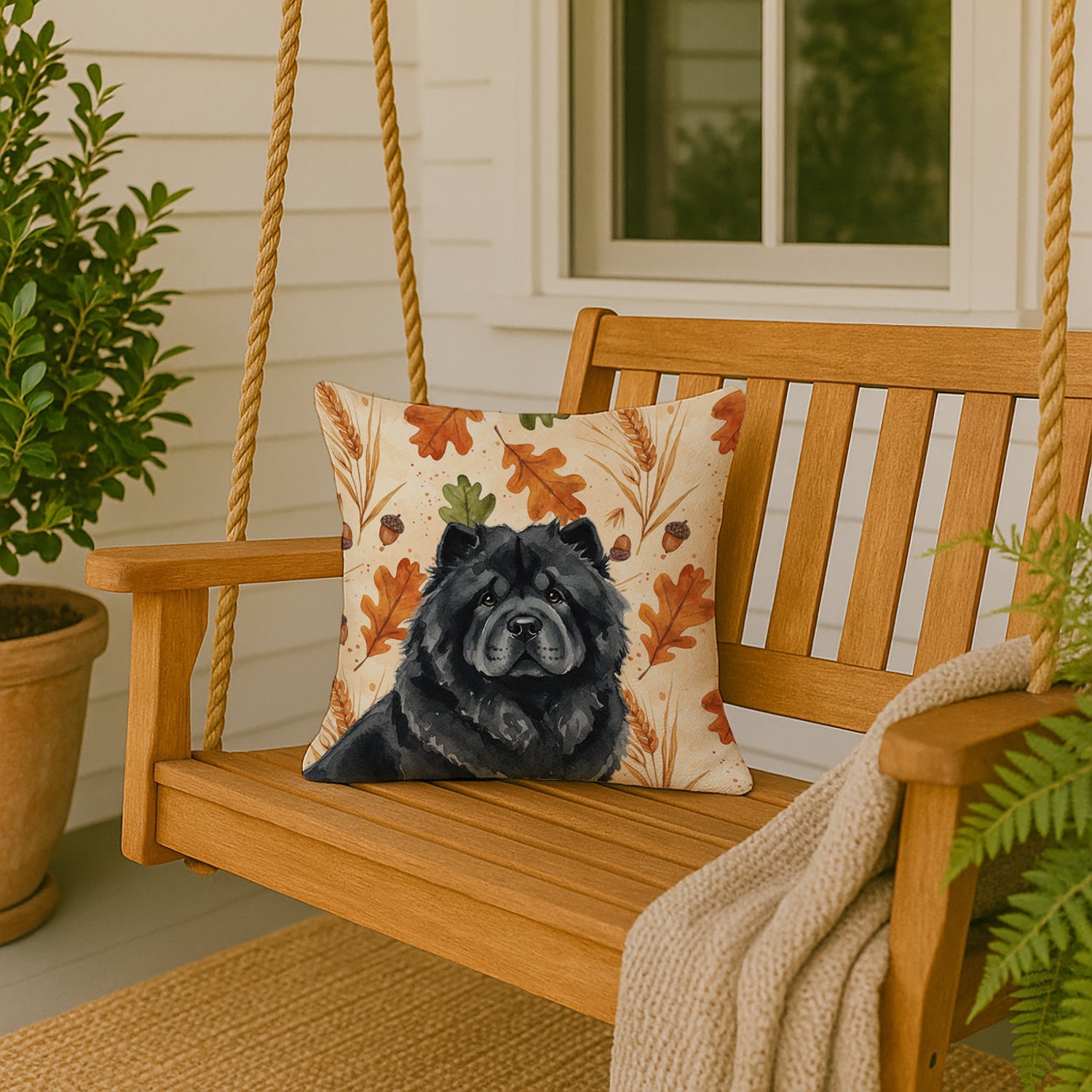 Black Chow Chow Heirloom Fall Decorative Throw Pillow 18x18 Indoor Outdoor Accent Cushion, Fabric Cover with Insert for Sofa, Bed, Porch & Living Room