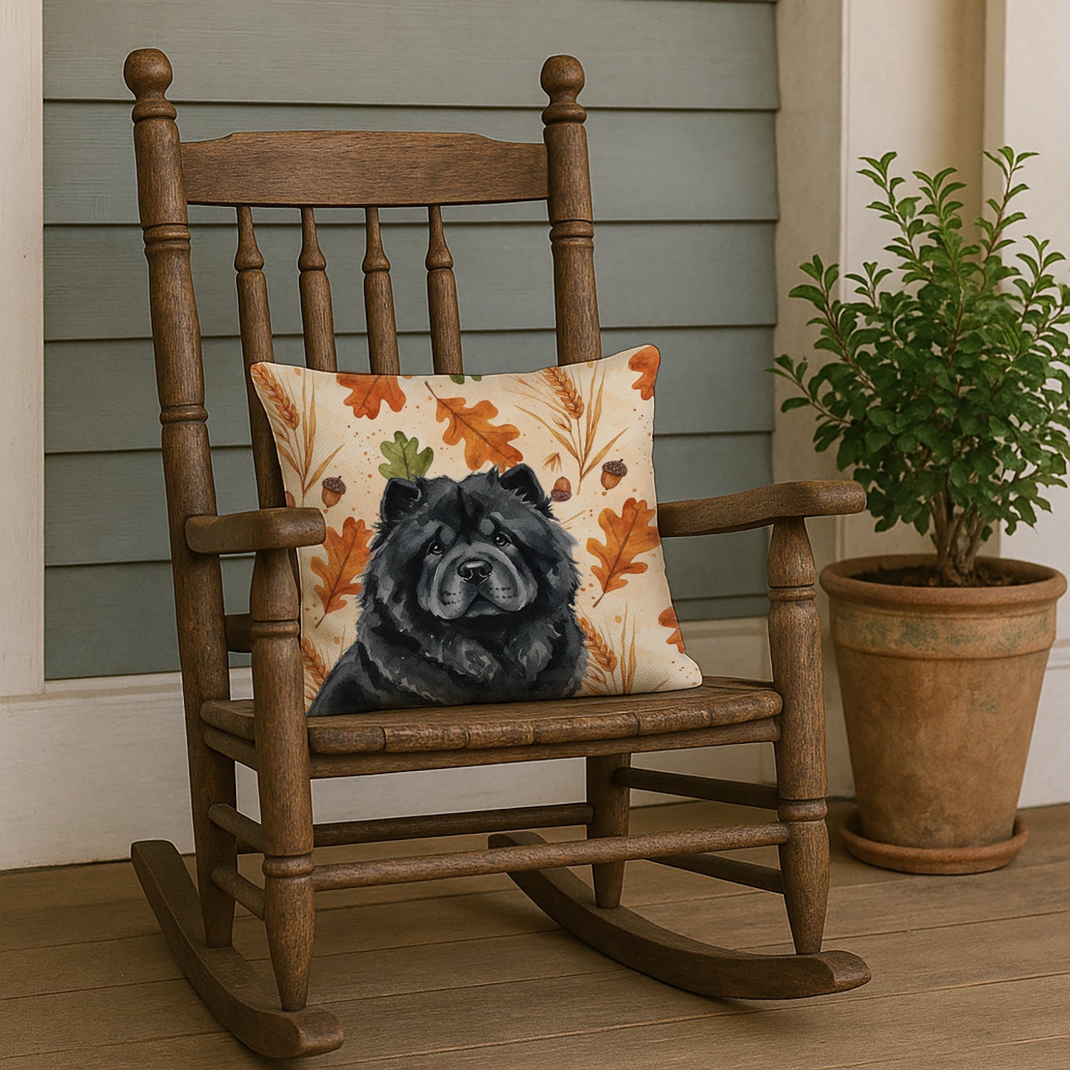 Black Chow Chow Heirloom Fall Decorative Throw Pillow 18x18 Indoor Outdoor Accent Cushion, Fabric Cover with Insert for Sofa, Bed, Porch & Living Room