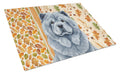 Blue Chow Chow Heirloom Fall Cutting Board Tempered Glass Kitchen Cutting Surface, Heat Resistant Chopping, Non-Slip Feet, Food Prep & Serving