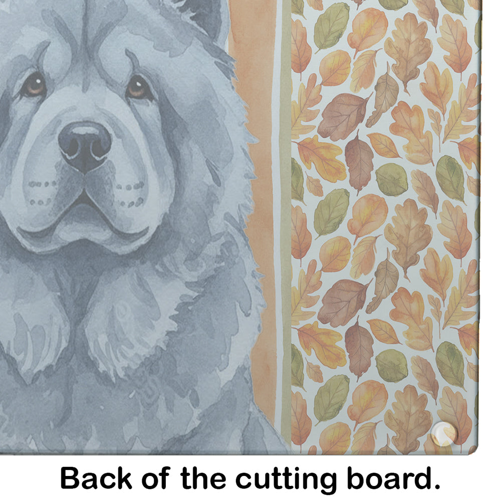 Blue Chow Chow Heirloom Fall Cutting Board Tempered Glass Kitchen Cutting Surface, Heat Resistant Chopping, Non-Slip Feet, Food Prep & Serving