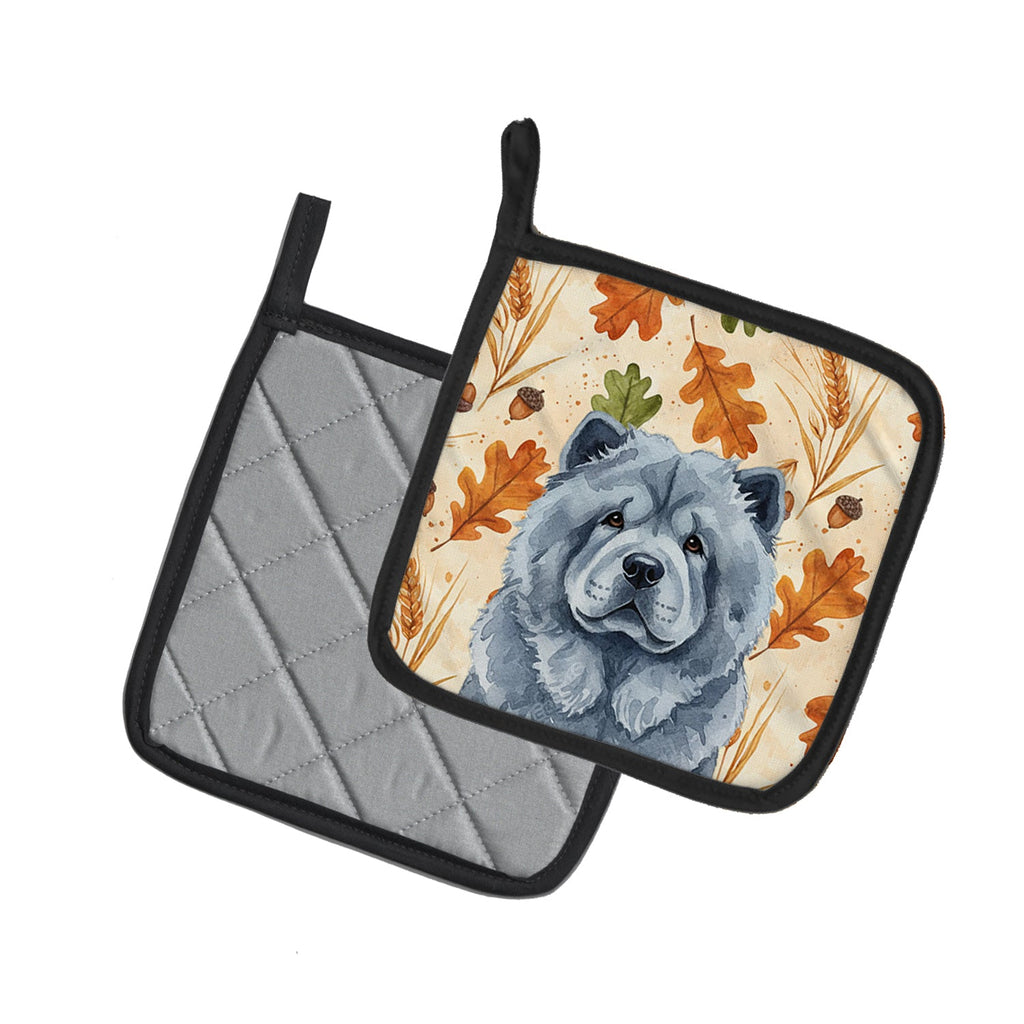 Blue Chow Chow Heirloom Fall Pot Holder Set of 2 Heat Resistant Quilted Hot Pads 7.5 x 7.5 Inch, Insulated Kitchen Trivets for Cooking & Baking