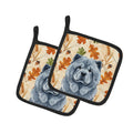 Blue Chow Chow Heirloom Fall Pot Holder Set of 2 Heat Resistant Quilted Hot Pads 7.5 x 7.5 Inch, Insulated Kitchen Trivets for Cooking & Baking