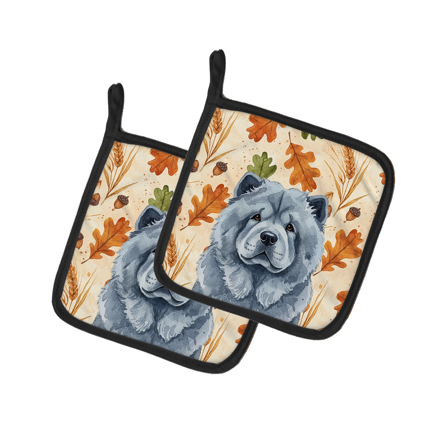 Blue Chow Chow Heirloom Fall Pot Holder Set of 2 Heat Resistant Quilted Hot Pads 7.5 x 7.5 Inch, Insulated Kitchen Trivets for Cooking & Baking
