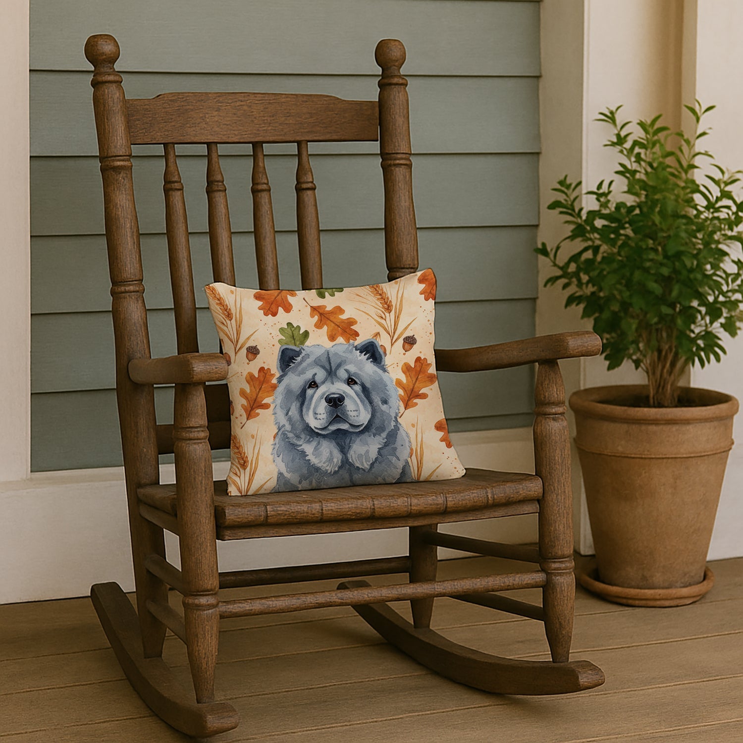Blue Chow Chow Heirloom Fall Decorative Throw Pillow 14x14 Indoor Outdoor Accent Cushion, Fabric Cover with Insert for Sofa, Bed, Porch & Living Room