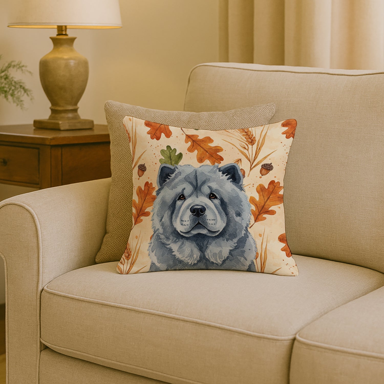 Blue Chow Chow Heirloom Fall Decorative Throw Pillow 18x18 Indoor Outdoor Accent Cushion, Fabric Cover with Insert for Sofa, Bed, Porch & Living Room