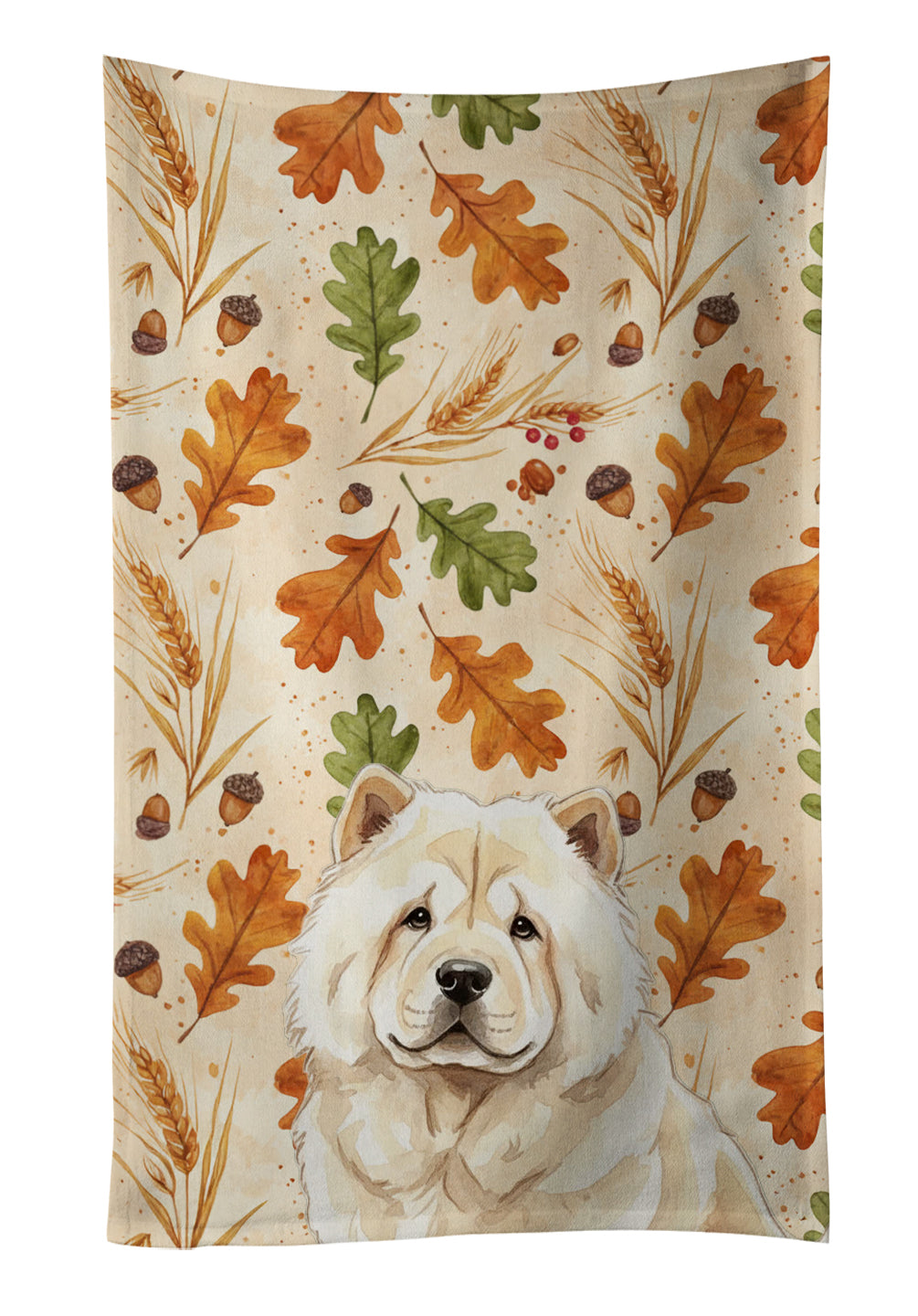 Cream Chow Chow Heirloom Fall Kitchen Towel Velour Plush Front and Cotton Loop Back Machine Washable