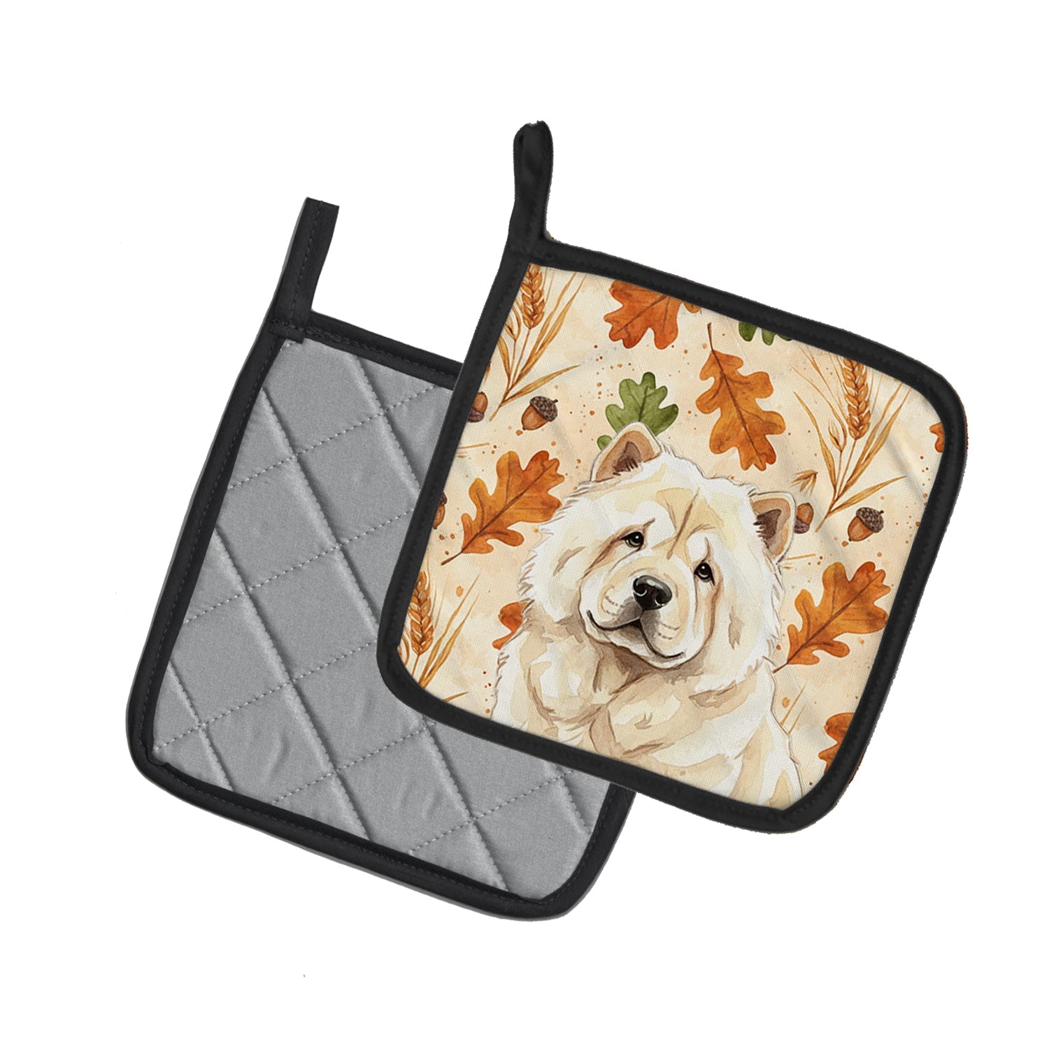 Cream Chow Chow Heirloom Fall Pot Holder Set of 2 Heat Resistant Quilted Hot Pads 7.5 x 7.5 Inch, Insulated Kitchen Trivets for Cooking & Baking
