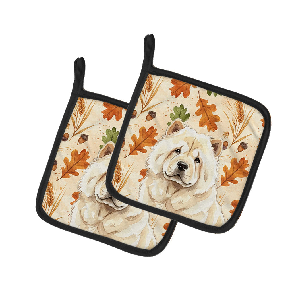 Cream Chow Chow Heirloom Fall Pot Holder Set of 2 Heat Resistant Quilted Hot Pads 7.5 x 7.5 Inch, Insulated Kitchen Trivets for Cooking & Baking
