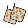 Cream Chow Chow Heirloom Fall Pot Holder Set of 2 Heat Resistant Quilted Hot Pads 7.5 x 7.5 Inch, Insulated Kitchen Trivets for Cooking & Baking