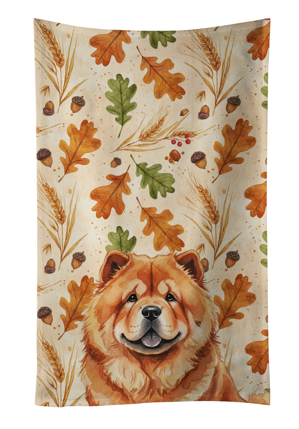 Red Chow Chow Heirloom Fall Kitchen Towel Velour Plush Front and Cotton Loop Back Machine Washable