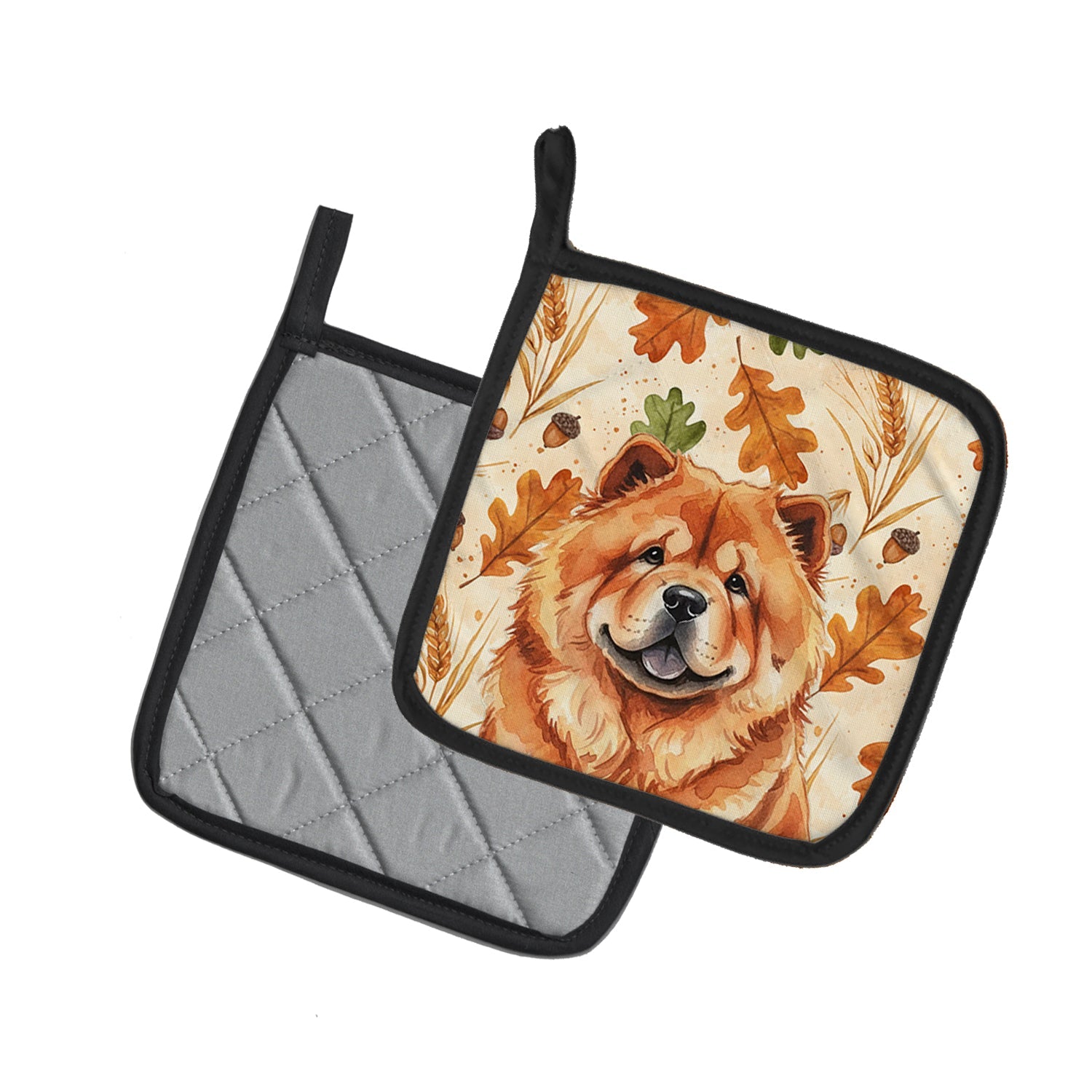 Red Chow Chow Heirloom Fall Pot Holder Set of 2 Heat Resistant Quilted Hot Pads 7.5 x 7.5 Inch, Insulated Kitchen Trivets for Cooking & Baking