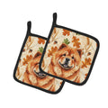 Red Chow Chow Heirloom Fall Pot Holder Set of 2 Heat Resistant Quilted Hot Pads 7.5 x 7.5 Inch, Insulated Kitchen Trivets for Cooking & Baking