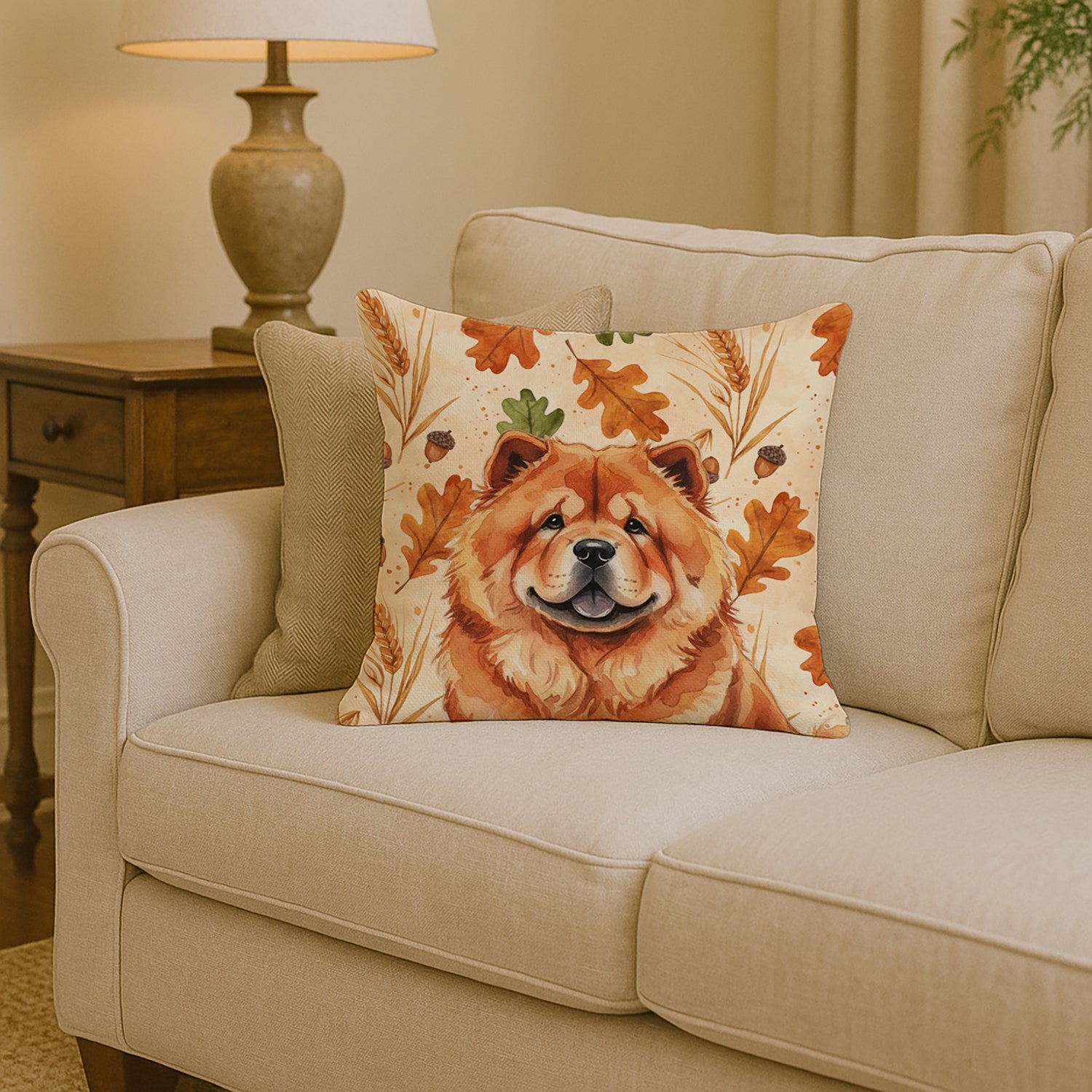 Red Chow Chow Heirloom Fall Decorative Throw Pillow 14x14 Indoor Outdoor Accent Cushion, Fabric Cover with Insert for Sofa, Bed, Porch & Living Room