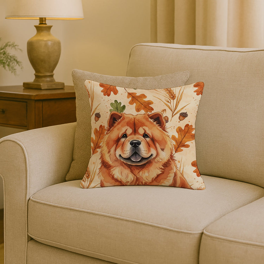 Red Chow Chow Heirloom Fall Decorative Throw Pillow 18x18 Indoor Outdoor Accent Cushion, Fabric Cover with Insert for Sofa, Bed, Porch & Living Room