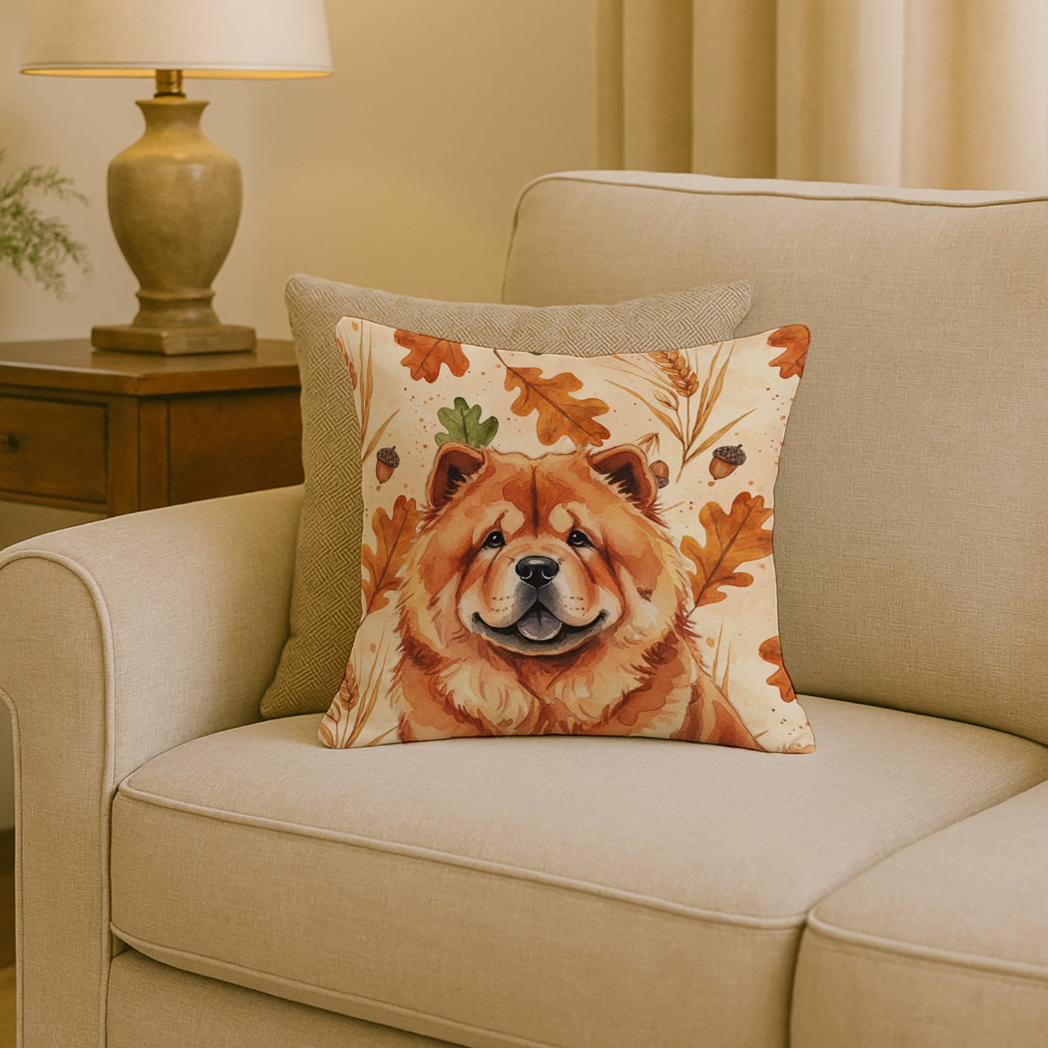 Red Chow Chow Heirloom Fall Decorative Throw Pillow 18x18 Indoor Outdoor Accent Cushion, Fabric Cover with Insert for Sofa, Bed, Porch & Living Room