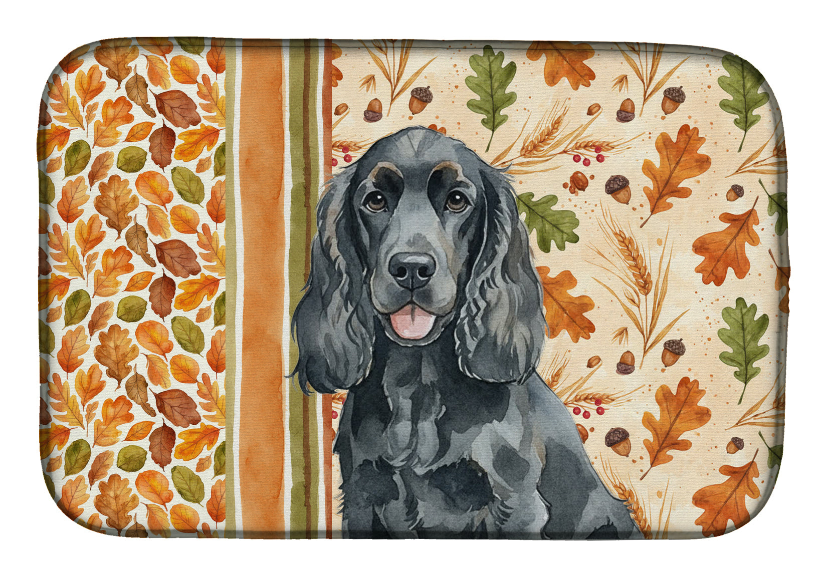 Black Cocker Spaniel Heirloom Fall Dish Drying Mat Absorbent Dish Drying Mat Pad for Kitchen Counter Dish Drainer Mat for Countertop, 14 x 21", Multicolor