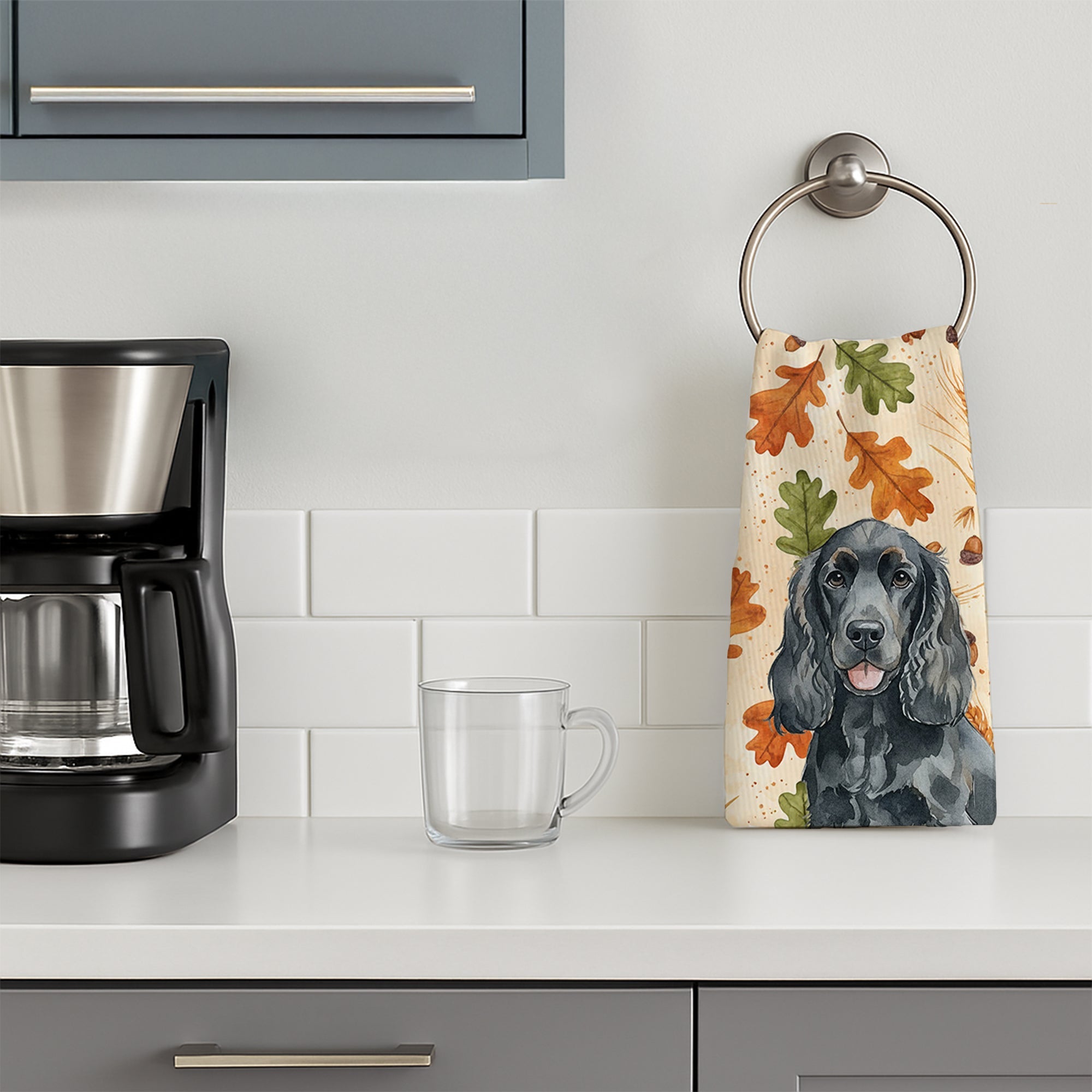 Black Cocker Spaniel Heirloom Fall Kitchen Towel Velour Plush Front and Cotton Loop Back Machine Washable