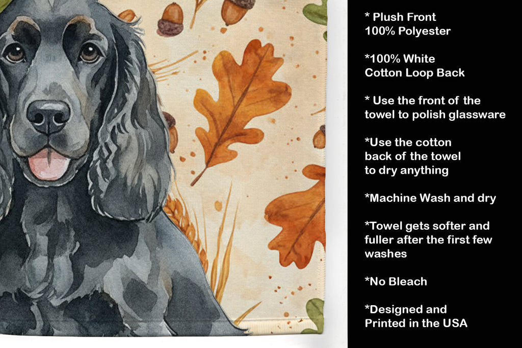 Black Cocker Spaniel Heirloom Fall Kitchen Towel Velour Plush Front and Cotton Loop Back Machine Washable