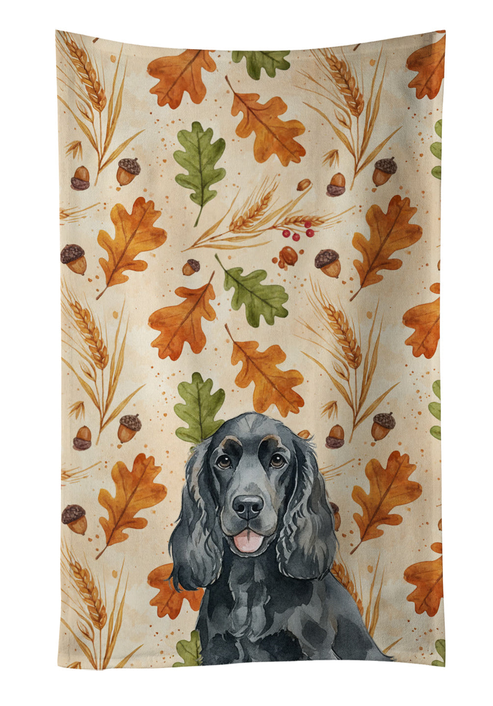 Black Cocker Spaniel Heirloom Fall Kitchen Towel Velour Plush Front and Cotton Loop Back Machine Washable