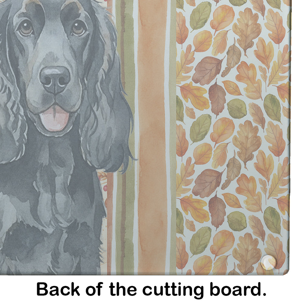 Black Cocker Spaniel Heirloom Fall Cutting Board Tempered Glass Kitchen Cutting Surface, Heat Resistant Chopping, Non-Slip Feet, Food Prep & Serving