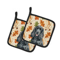 Black Cocker Spaniel Heirloom Fall Pot Holder Set of 2 Heat Resistant Quilted Hot Pads 7.5 x 7.5 Inch, Insulated Kitchen Trivets for Cooking & Baking
