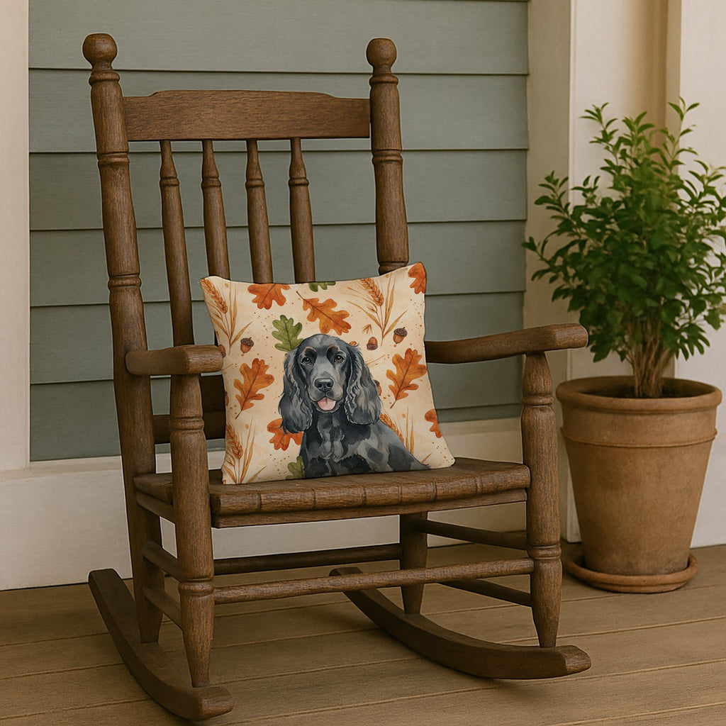 Black Cocker Spaniel Heirloom Fall Decorative Throw Pillow 14x14 Indoor Outdoor Accent Cushion, Fabric Cover with Insert for Sofa, Bed, Porch & Living Room