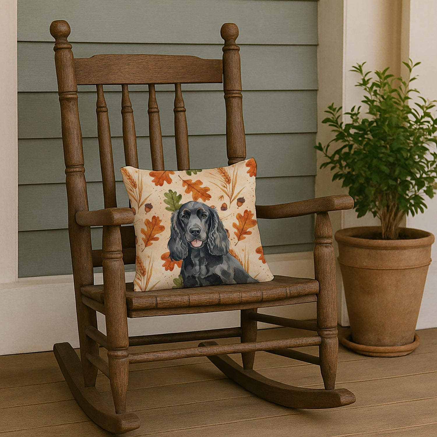 Black Cocker Spaniel Heirloom Fall Decorative Throw Pillow 14x14 Indoor Outdoor Accent Cushion, Fabric Cover with Insert for Sofa, Bed, Porch & Living Room