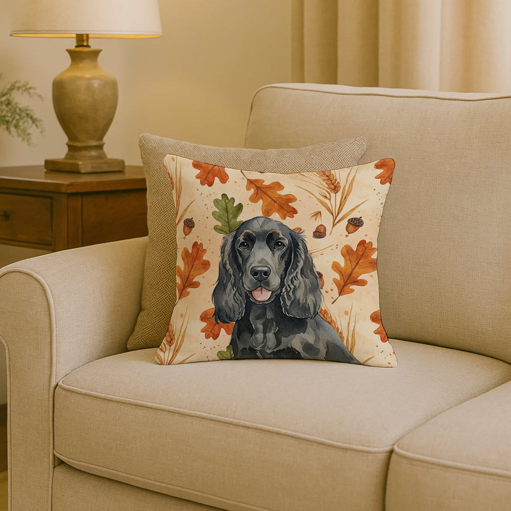 Black Cocker Spaniel Heirloom Fall Decorative Throw Pillow 18x18 Indoor Outdoor Accent Cushion, Fabric Cover with Insert for Sofa, Bed, Porch & Living Room