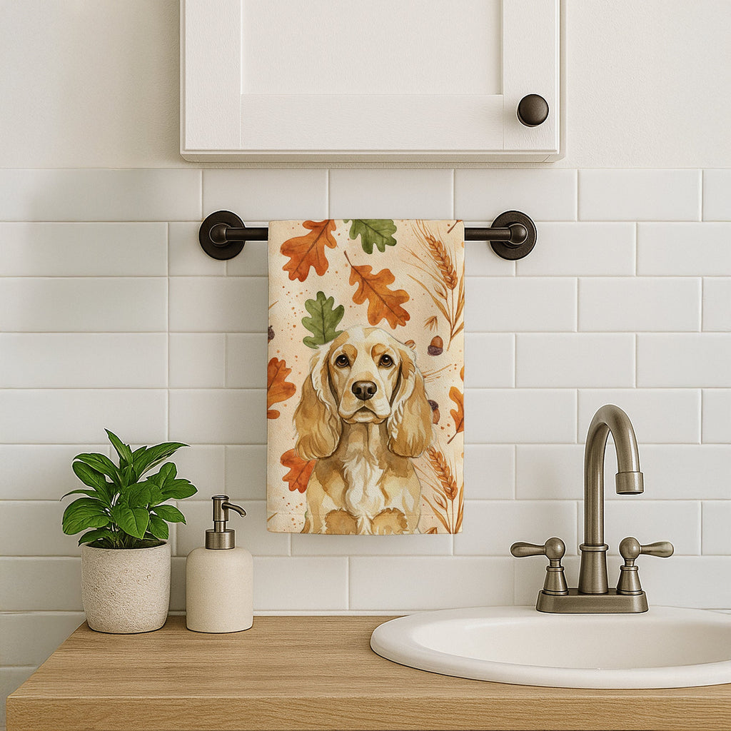 Buff Cocker Spaniel Heirloom Fall Kitchen Towel Velour Plush Front and Cotton Loop Back Machine Washable